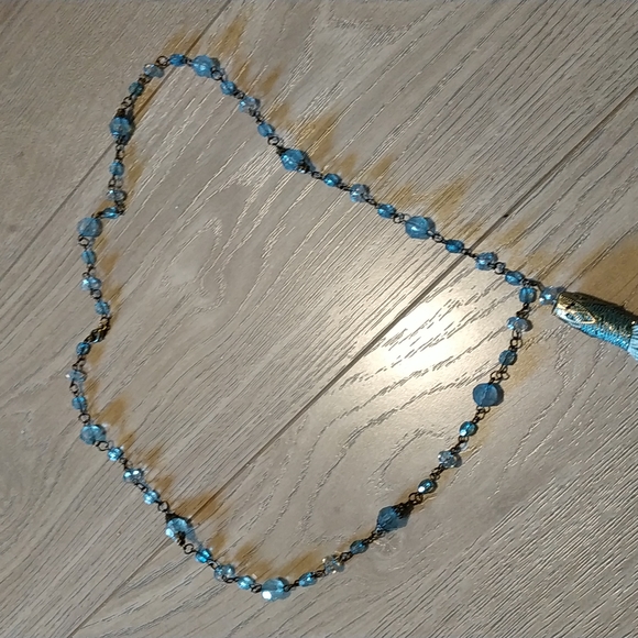 Blue beads tassel long necklace - Picture 2 of 5